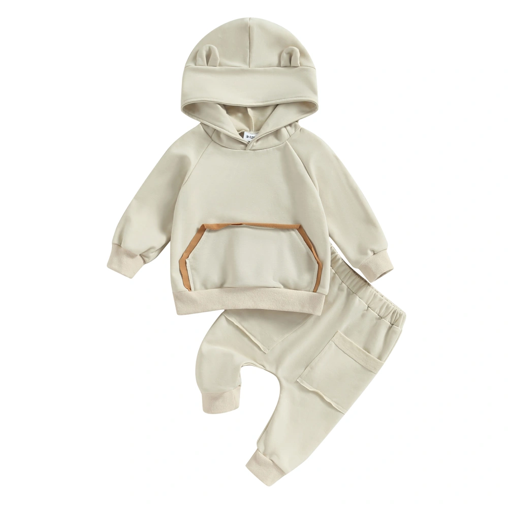 Infant Baby Fall Clothes Contrast Color Rabbit Ear Long Sleeve Hoodies Elastic Waist Pants Set Winter Outfit