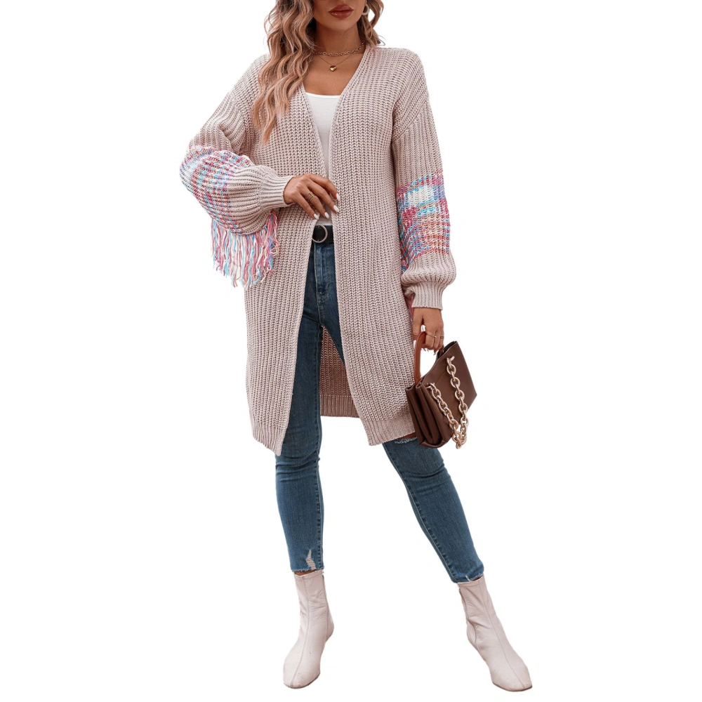 Women's Autumn Winter Knit Cardigan Long Sleeve Tassel Decor Open Front Knitwear Sweater