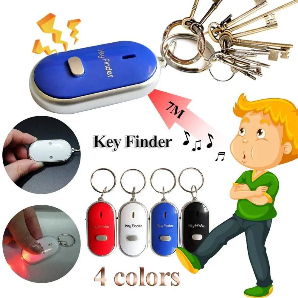 LED Key Finder Locator Keychain Find Lost Keys Whistle Sound Control Portable Positioning Keychain