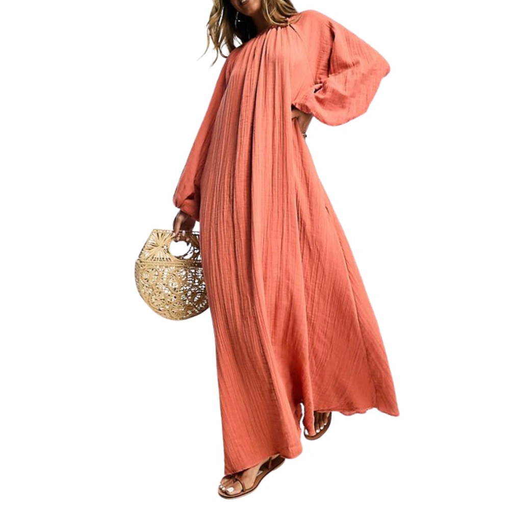 Women Long Dress Solid Color Long Sleeve Big Swing Boho Dress Fashion Spring Fall Casual Loose Holiday Dress