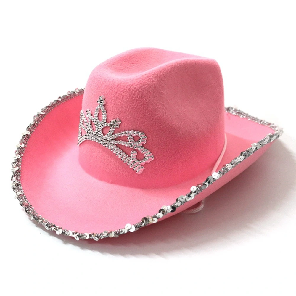 Women Cowboy Hat with Shiny Decoration  Cute Pink Holiday Costume Party Clothing Accessory