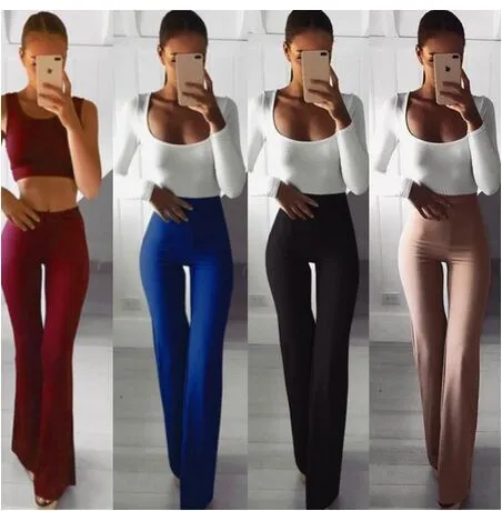 Women Fashion High Waist Suit Pants Wide Leg Pants Strech Trousers Ladies Flared Trousers Loose Pants