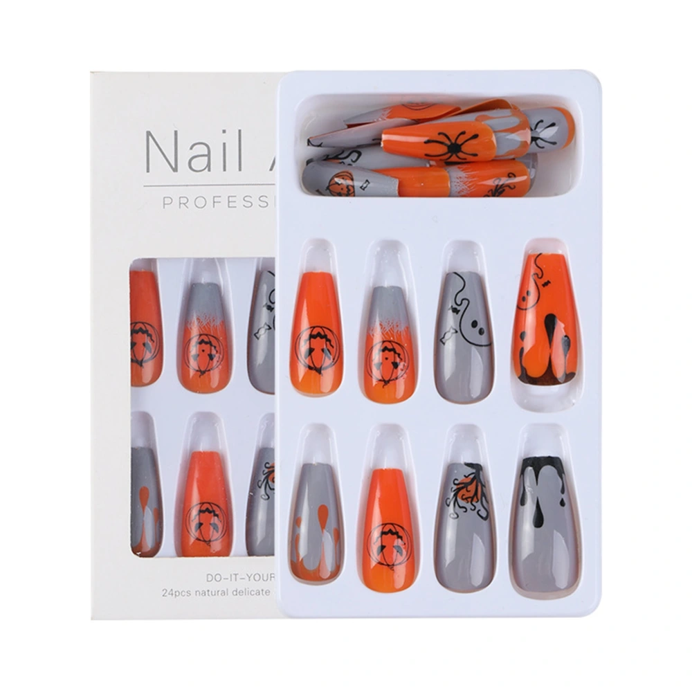 Halloween Fake Nails, DIY Pumpkin False Nail Tips Nail Art Manicure Salon Supplies