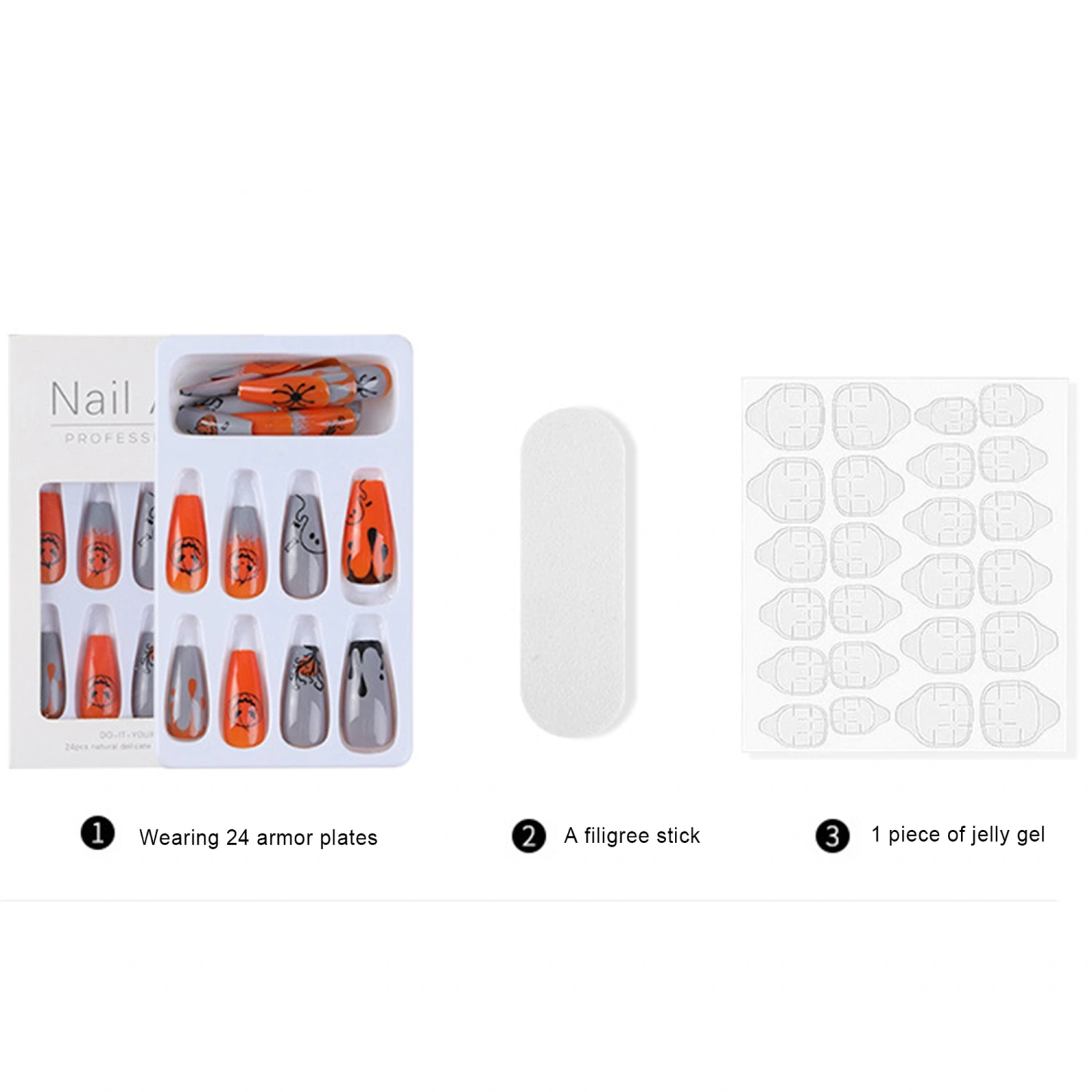 Halloween Fake Nails, DIY Pumpkin False Nail Tips Nail Art Manicure Salon Supplies