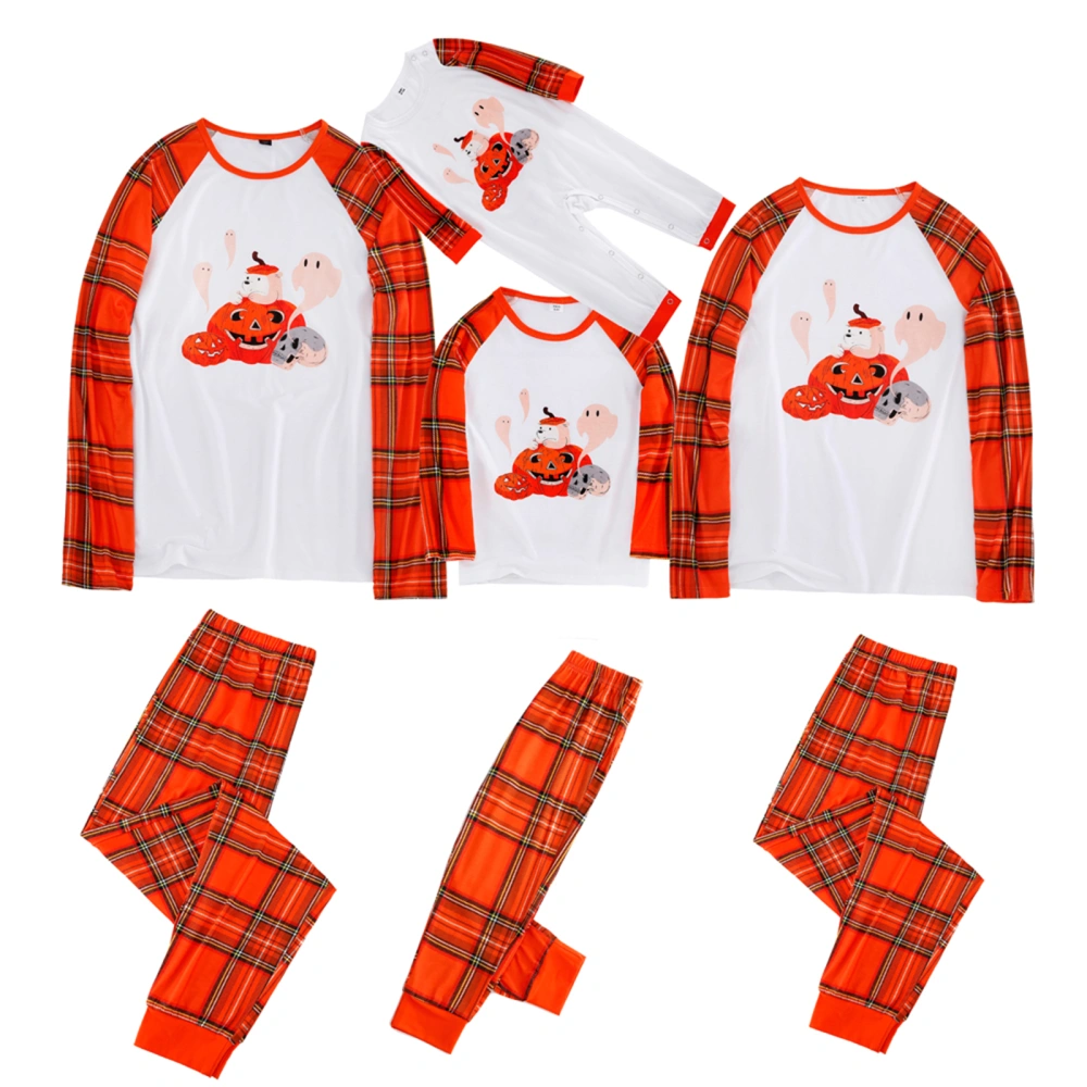 Parent-Children Halloween Loungewear, Pumpkin T-Shirt with Plaid Pants