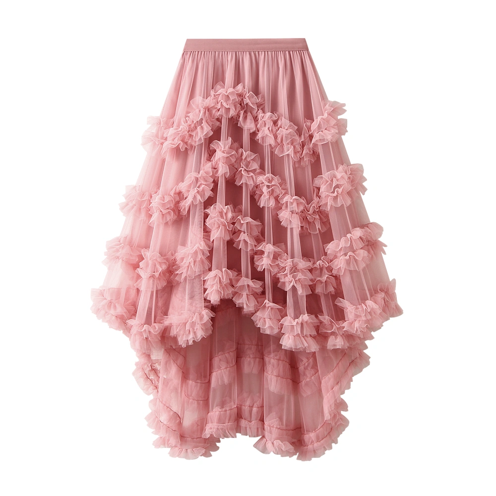 Women's Fashion Midi Skirts Solid Color Irregular Ruffles Cake Elastic Waist Skirts Spring Summer Casual Skirts Streetwear