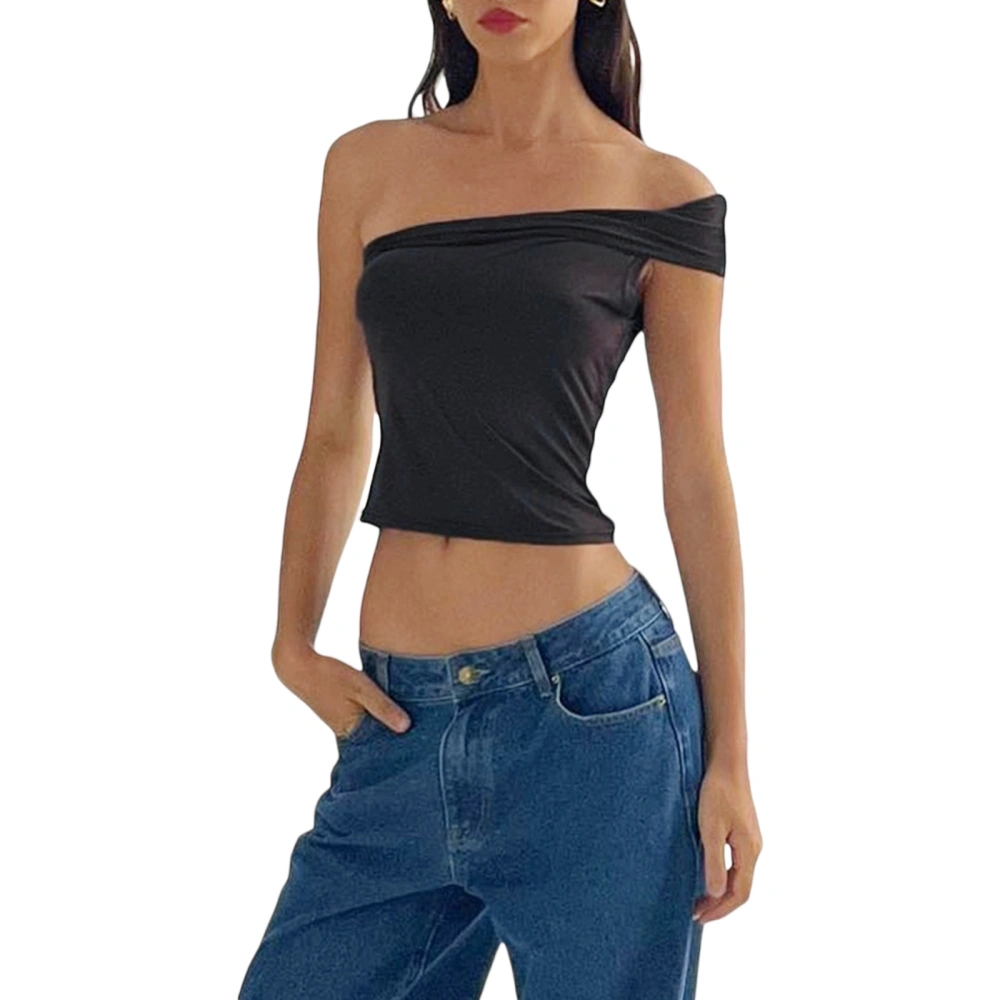 Women Camisole, Sleeveless Tops One-shoulder Solid Slim Fit Summer Vest for Party Club