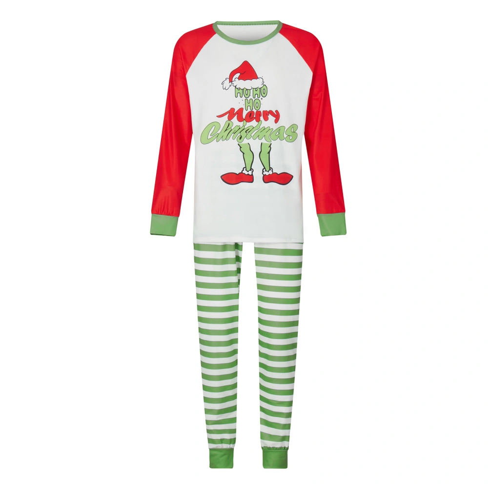 Christmas Family Pajamas Matching Set Cartoon Print Long Sleeve Tops and Green Plaid Pants Sleepwear