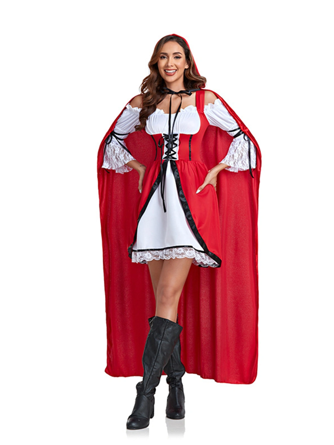 Women's Halloween Costume Sets Riding Hood Costume Halloween Party Dress with Red Hooded Cloak