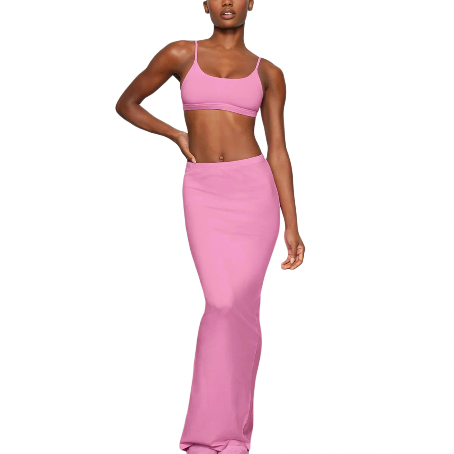Women's Summer Solid Color Fitted Cami Tops Long Bodycon Skirt Set