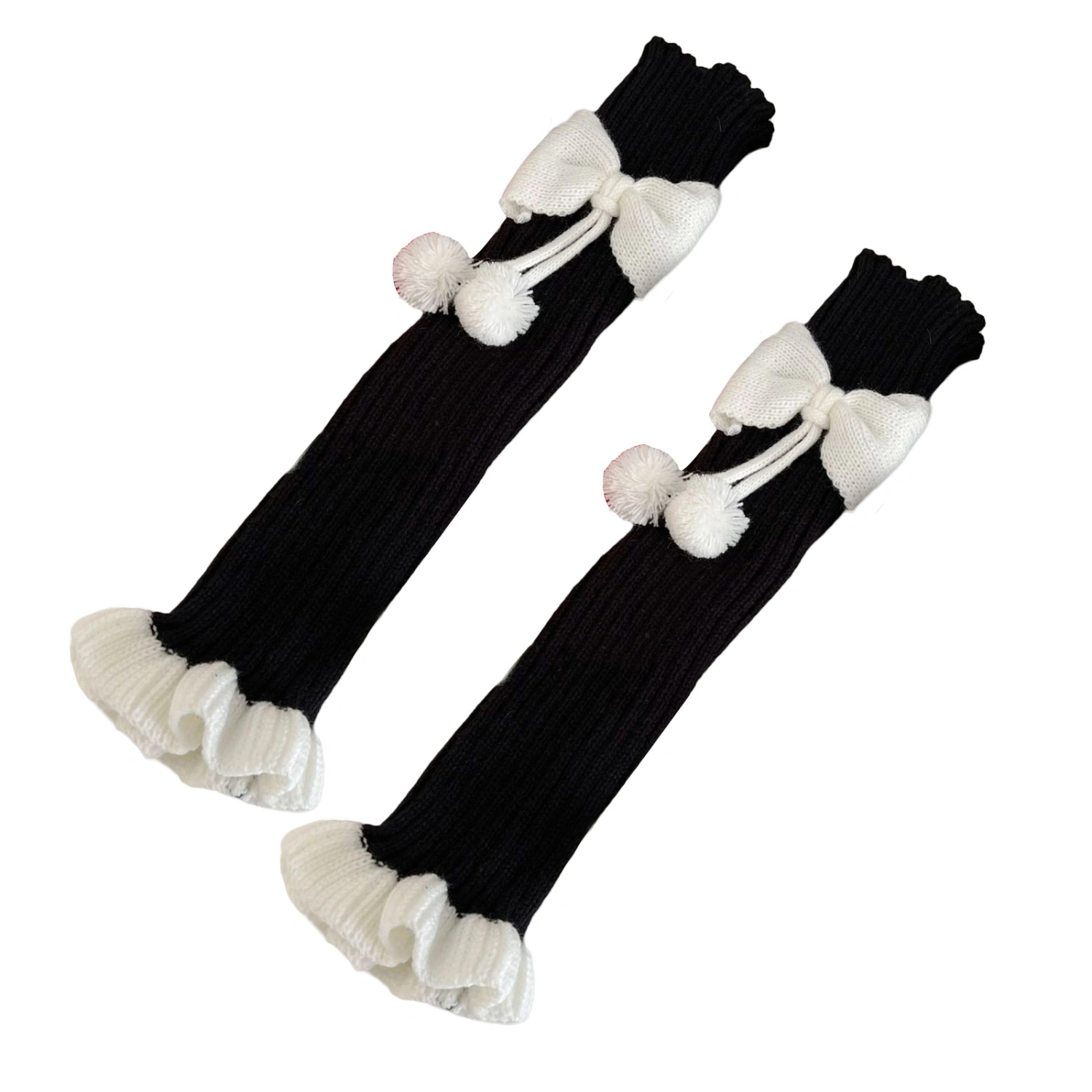 Women's Ribbed Knit Leg Warmers, Lolita Knee High Socks with Bow