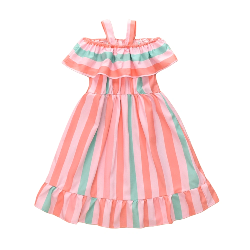 Kid Baby Girl Summer Dress, Fashion Striped Print Sleeveless Off Shoulder Ruffle Dress