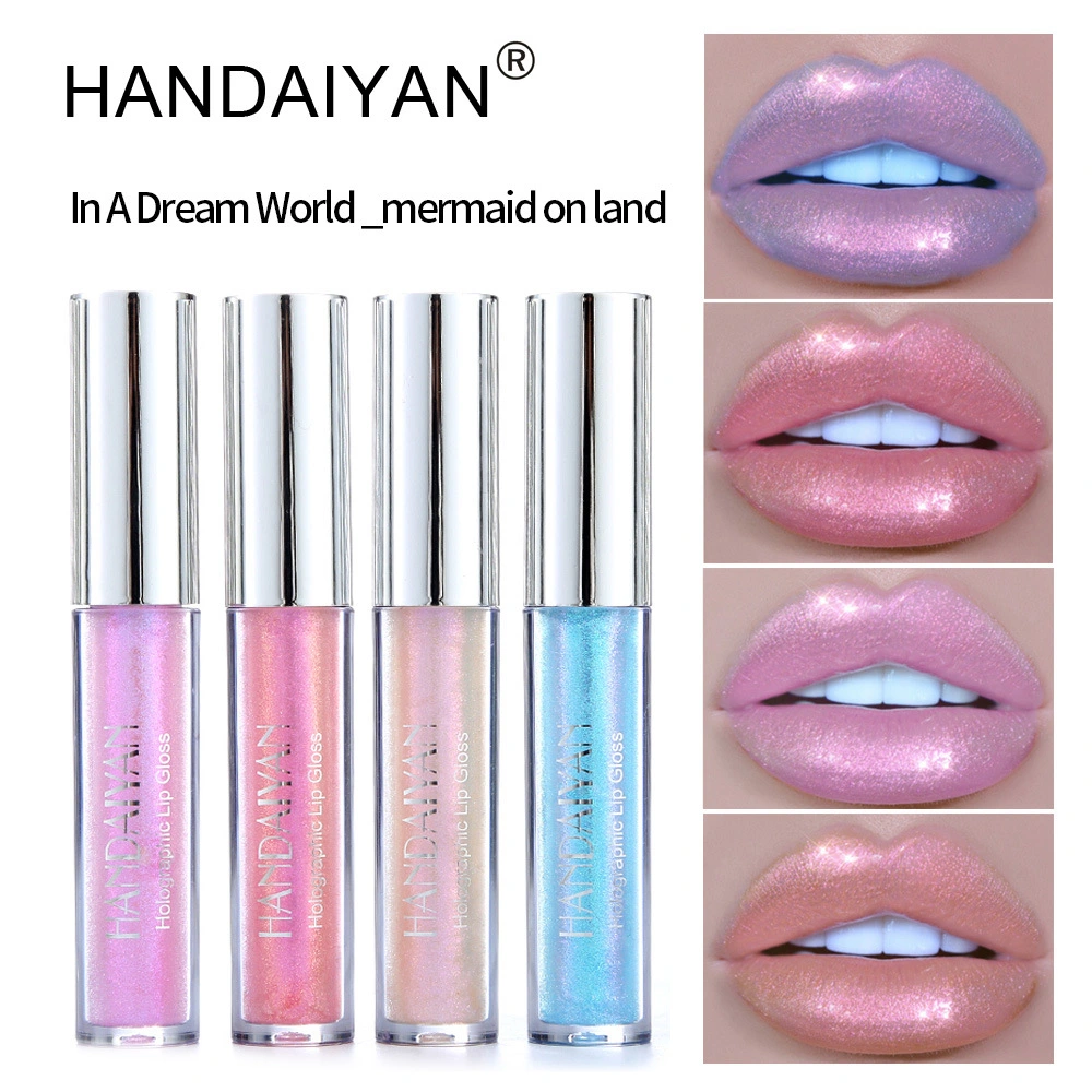 6 Colors Plump Glitter Lip Gloss Laser Holographic Cosmetics Crystal Glow Lip Tint Liquid Lipstick Makeup Mermaid Pigment