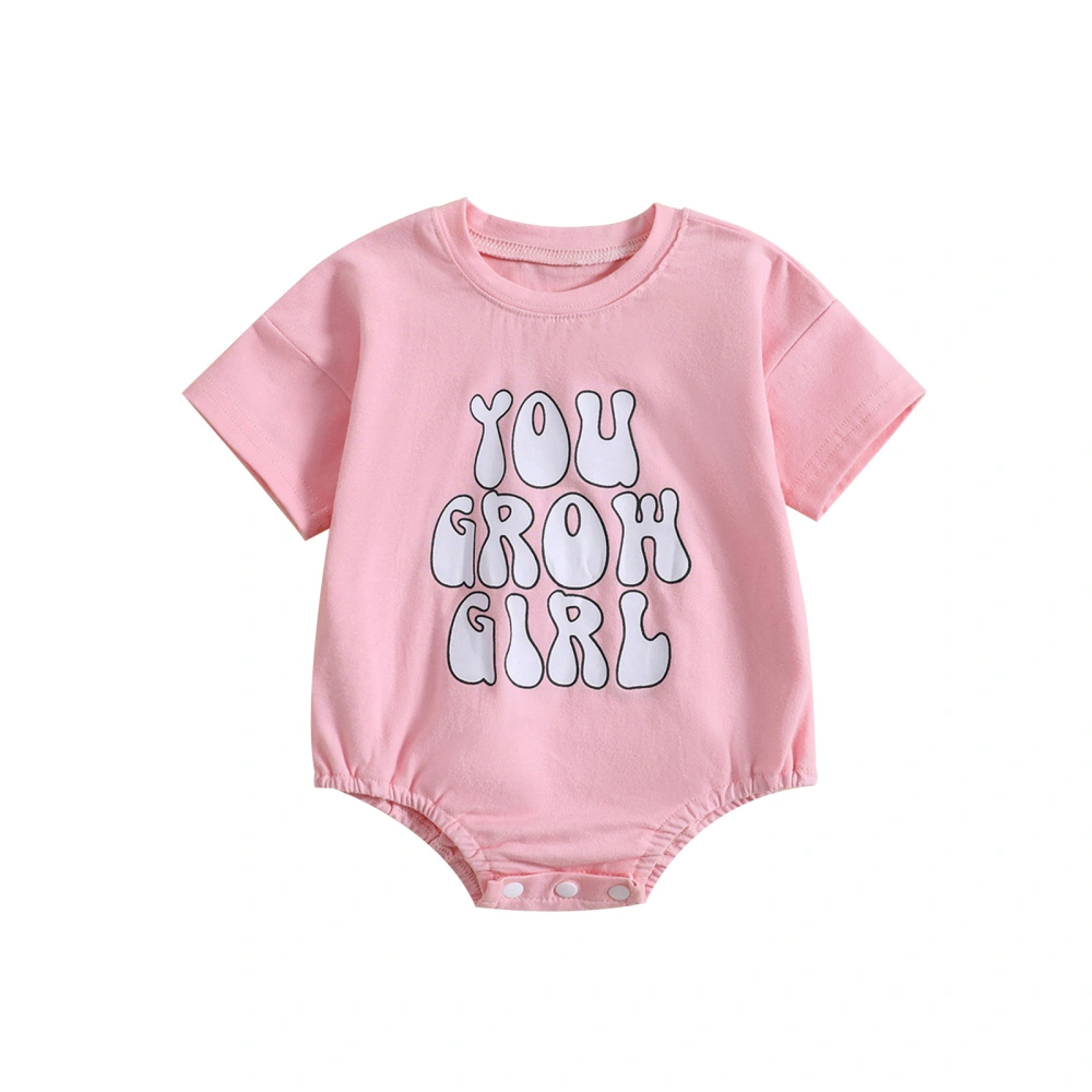 Baby Girls Romper, Short Sleeve Crew Neck Letters Print Summer Bodysuit for Casual Daily