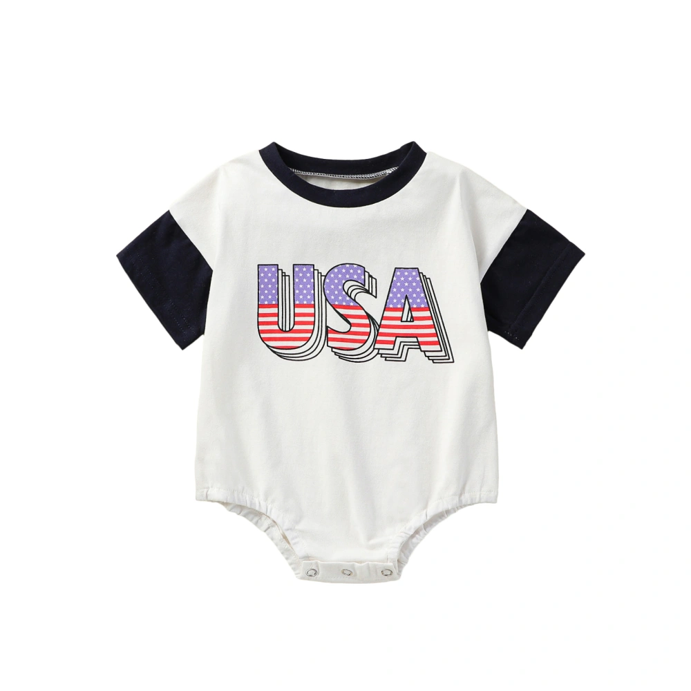 Baby 4th of July Romper, Short Sleeve Round Neck Letter Pattern Newborn Bodysuit