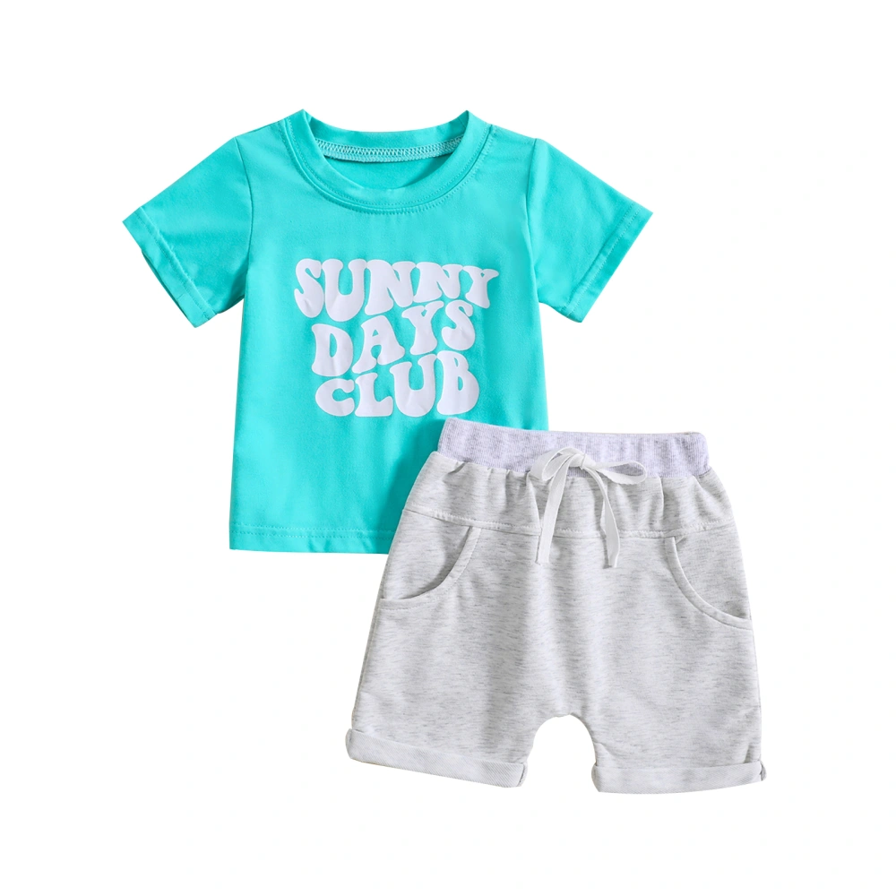 Baby Boys Girls Summer Outfits, Short Sleeve Letter T-Shirt + Pocket Shorts Set Newborn Clothes