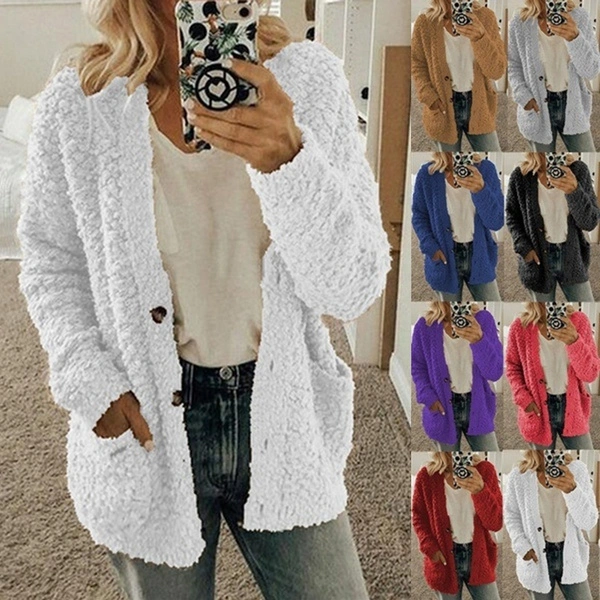 New Winter Fashion Women Long Sleeve Solid Color Plush Cardigan Sweater Coat Tops Loose Button Casual Outwear XS-5XL