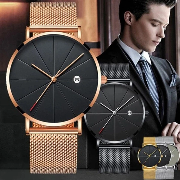 New brand quartz watch fashion temperament meter line calendar mesh belt watch men's simple quartz watch