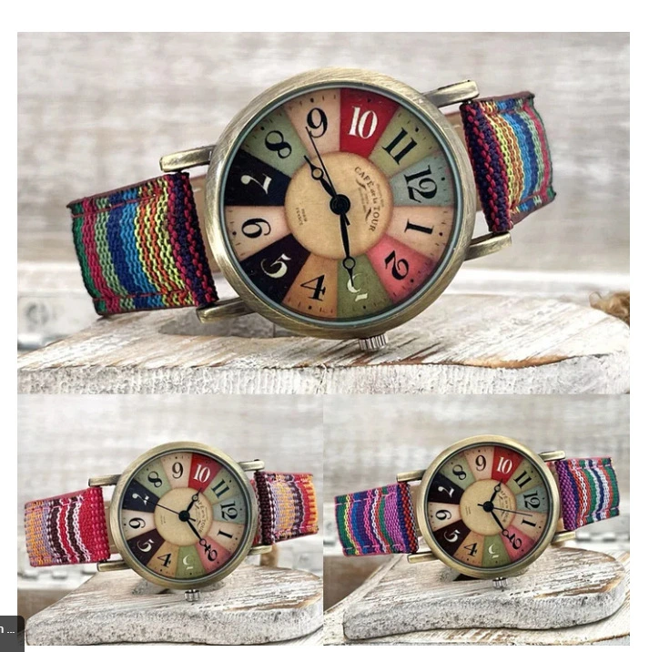 Colorful Rainbow Denim Women Girl Casual Sport Canvas Cloth Band Quartz Watch