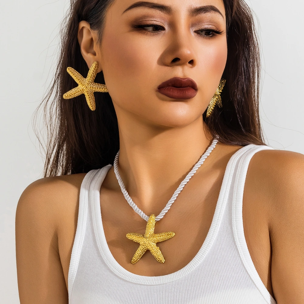 Beach Starfish Pendant Necklace Earrings