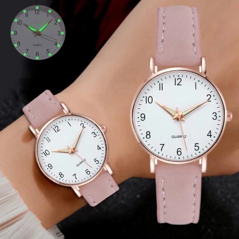 1pc new women's fashion simple brand luminous watch women's digital retro frosted leather small fresh leisure watch zegarek damski (multicolor option)