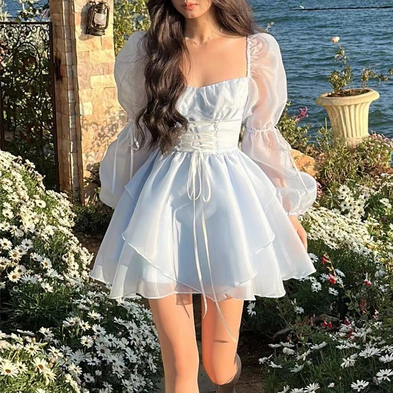 French Sweet Puff Sleeve Dress Women