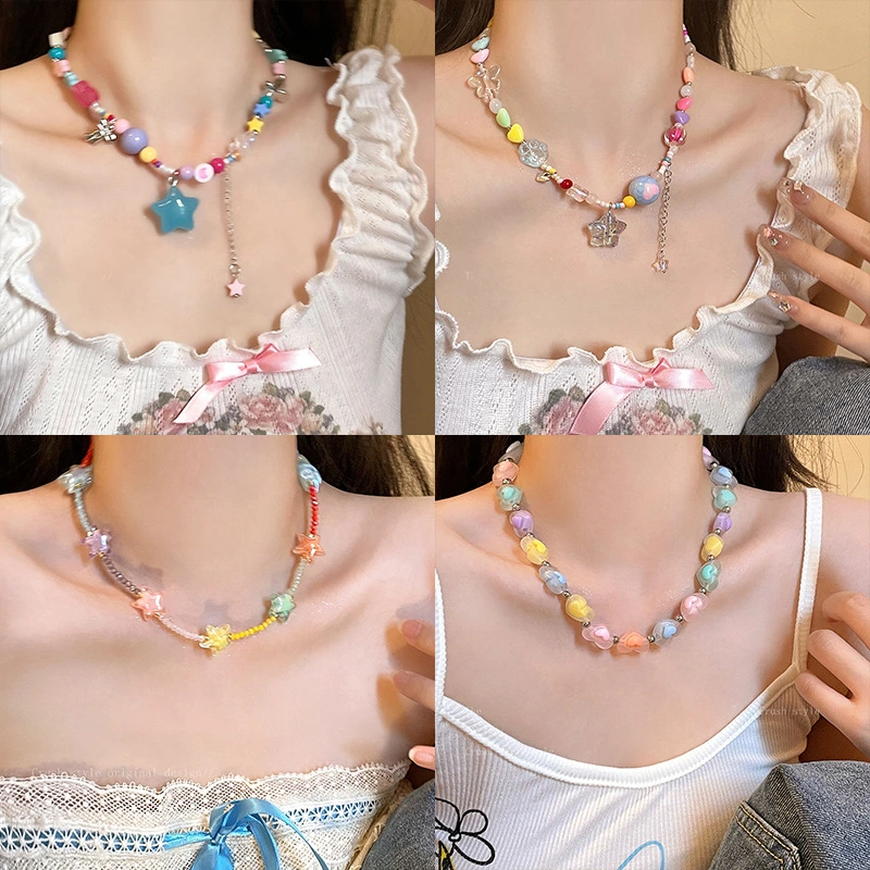 Dopamine Color Pendant Necklace Sweet Mori Clavicle Chain