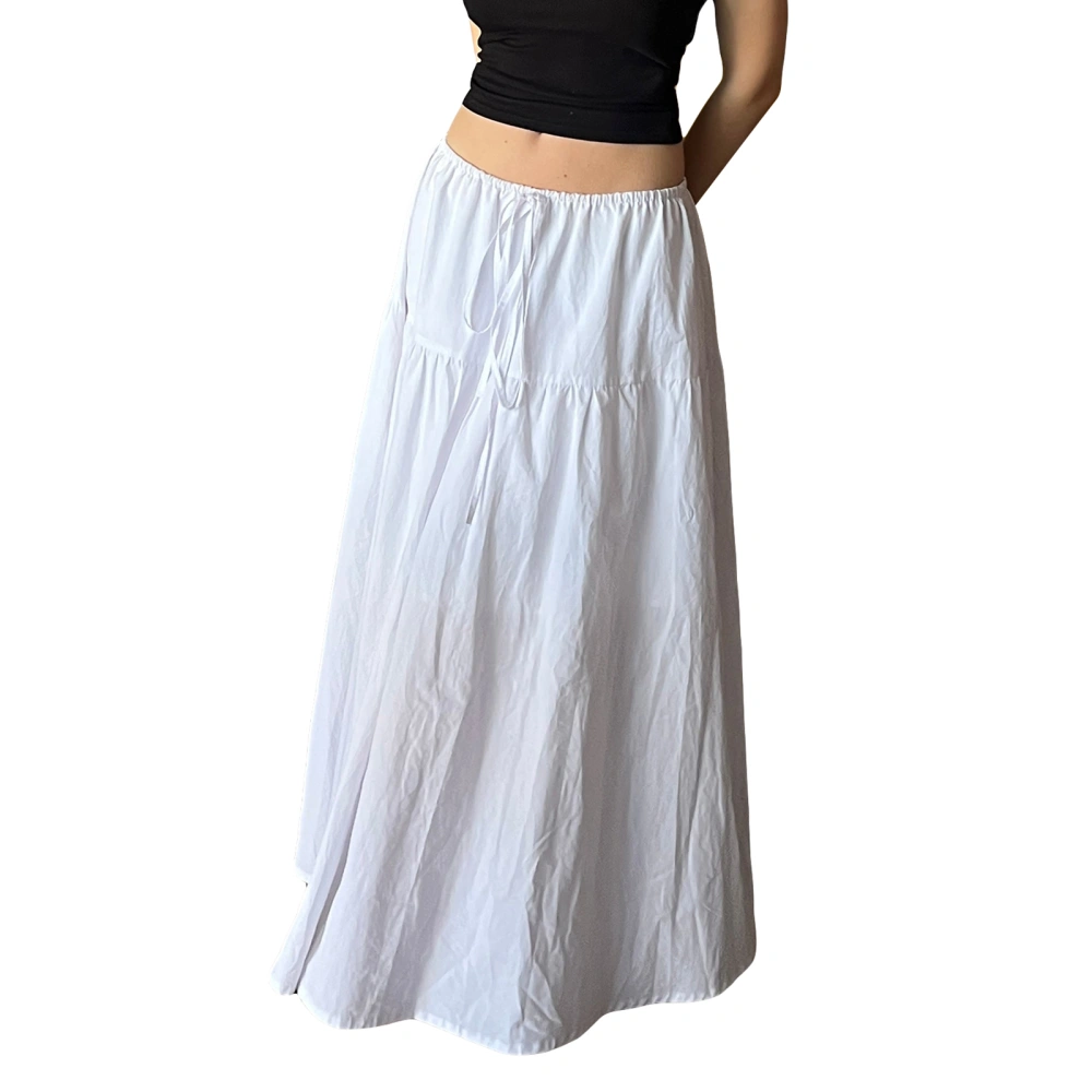 Women Loose A-Line Skirt Solid Color Casual Summer Elastic Drawstring Skirt for Beaches Club Streetwear