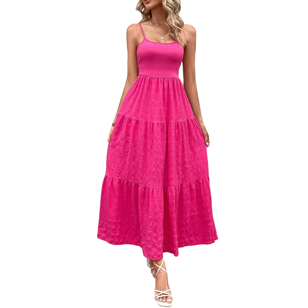 Women's Summer Cami Dress Sleeveless Tie Knot Back Solid Color Tiered Dress Spaghetti Strap Dress