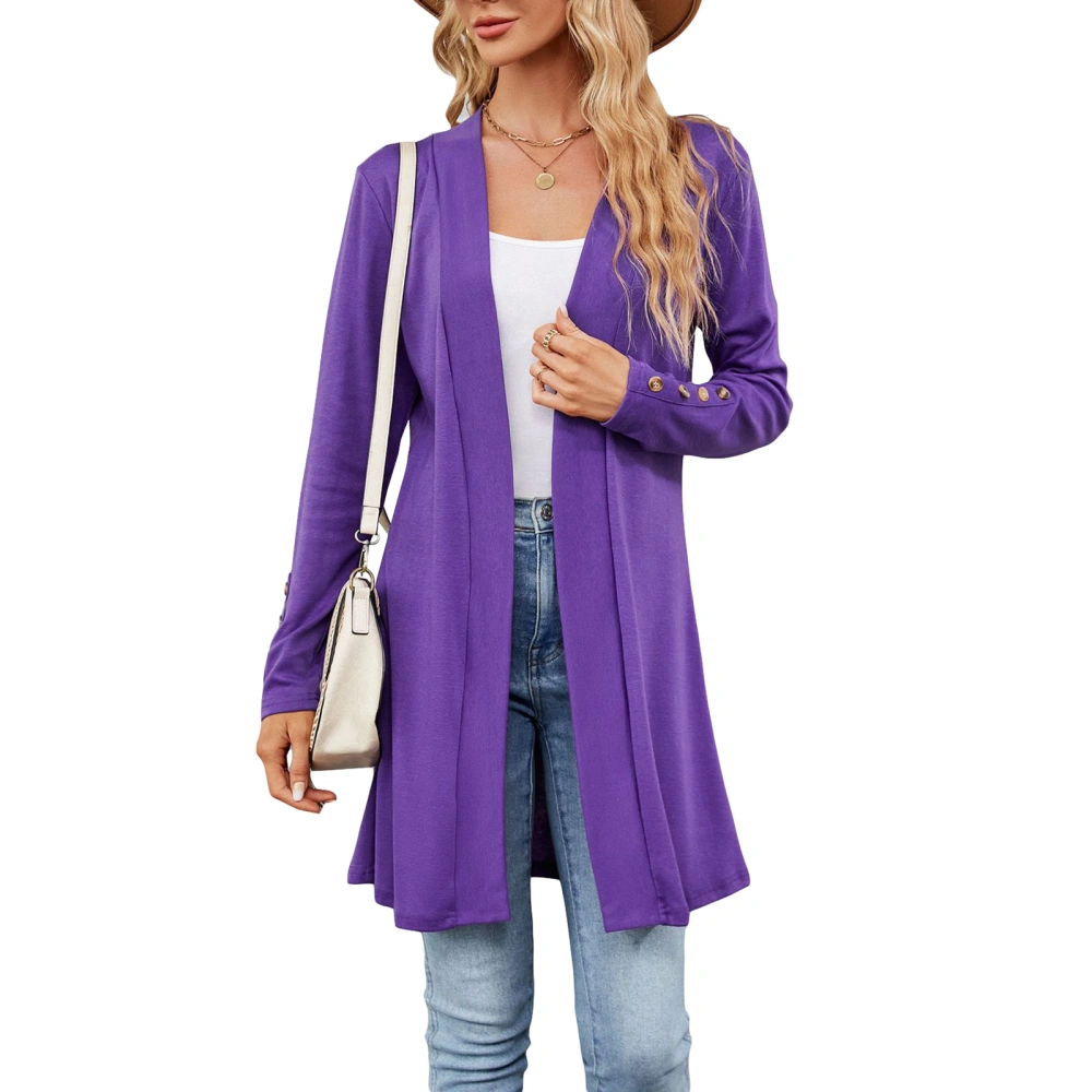 Women's Spring Autumn Long Cardigan Solid Color Long Sleeve Open Front Cardigan Jacket