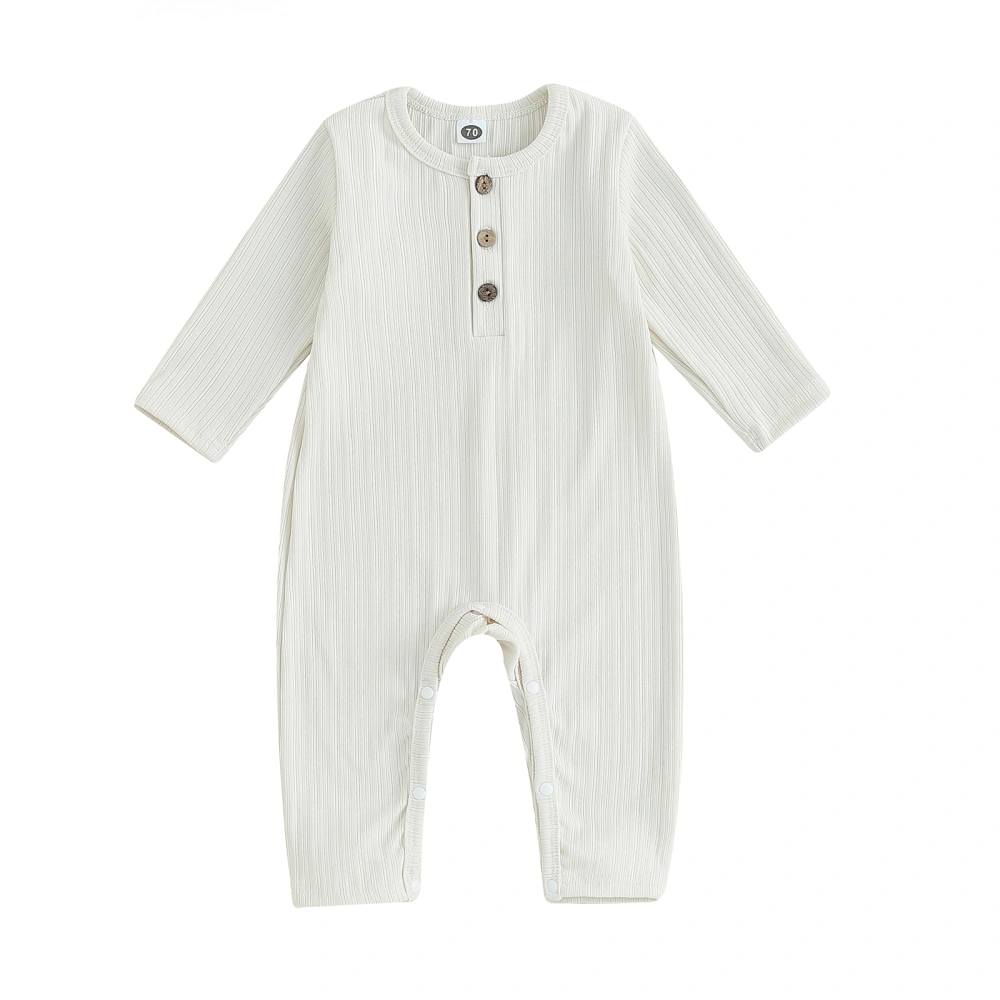 Infant Baby Spring Jumpsuit Solid Color Ribbed Round Neck Long Sleeve Romper Outifit