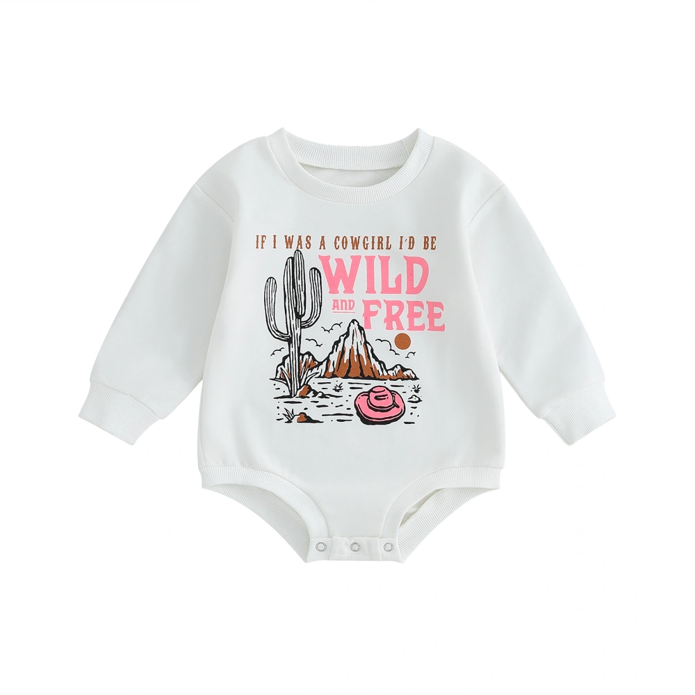 Baby Girls Boys Sweatshirts Rompers Cowboy Hat Mountain Letter Print Crew Neck Long Sleeve Toddler Clothes Fall Bodysuits