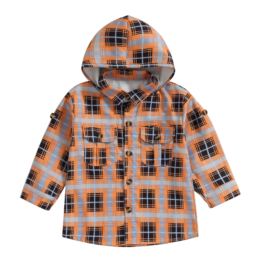 Toddler Boy Button Down Shirt Casual Plaid Print Long Sleeve Hoodie for Kids Fall Cute Tops