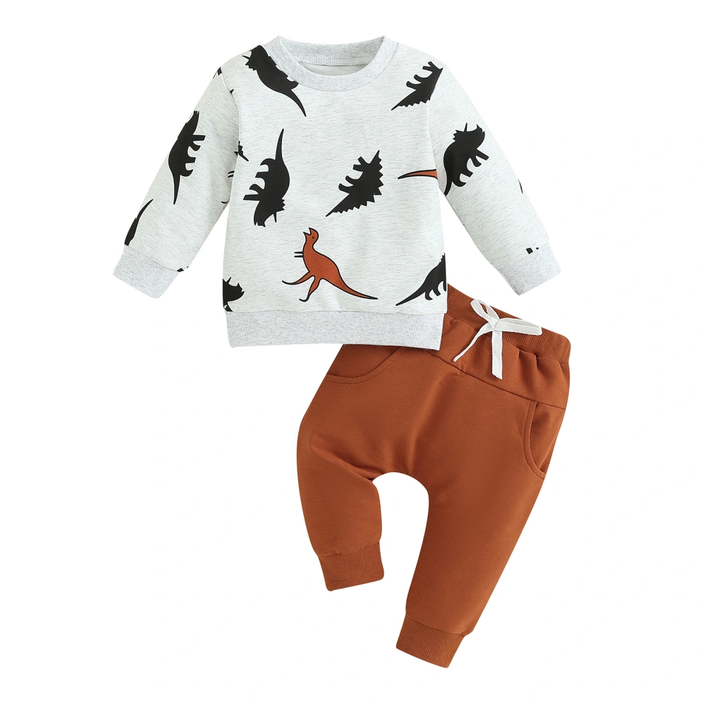 Baby Boy 2 Piece Outfits Dinosaur Print Long Sleeve Sweatshirt and Elastic Pants for Toddler Fall Clothes