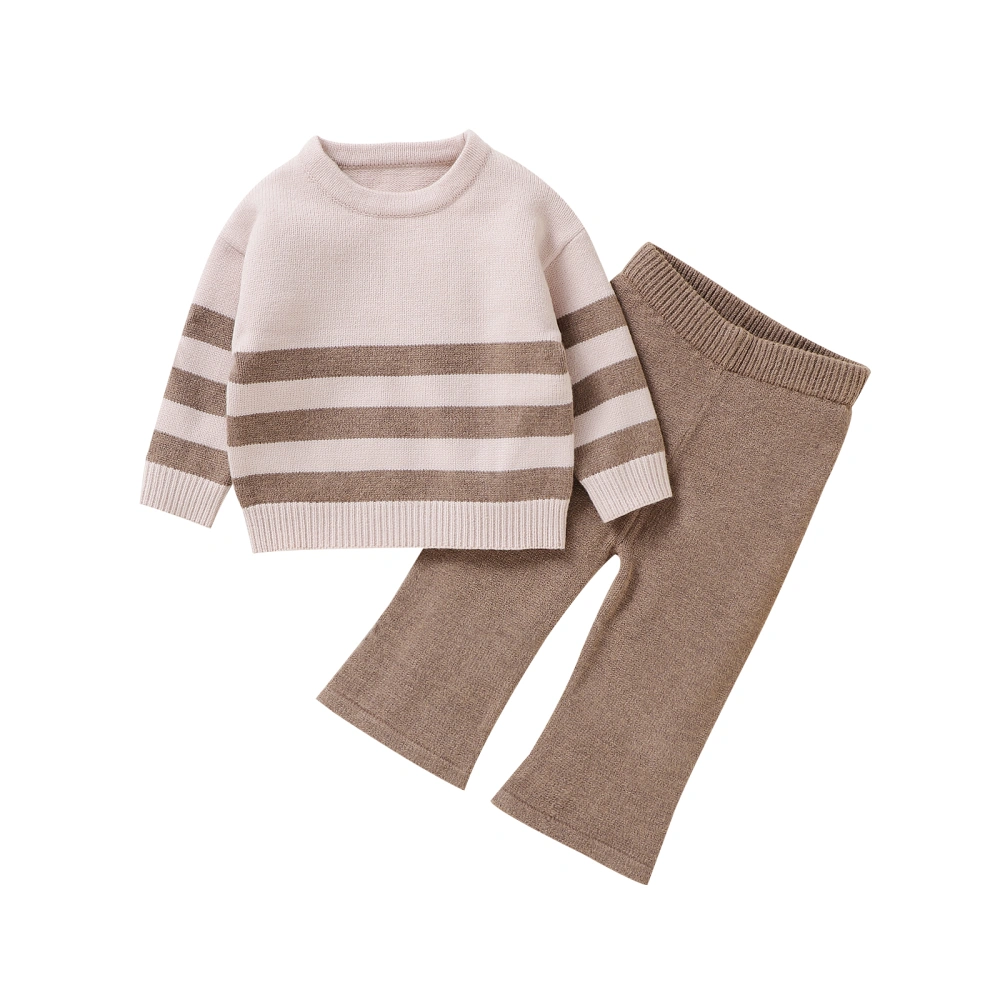 Toddler Baby Boy Knit Fall Clothes Contrast Stripe Long Sleeve Tops Pants Set Casual 2 Pcs Outfit