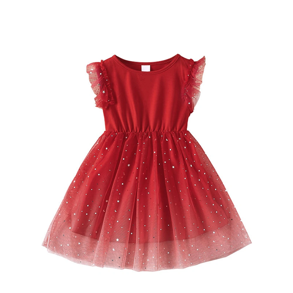 Toddler Girls Summer A-line Dress Sleeveless O Neck Star Moon Print Tulle Dresses