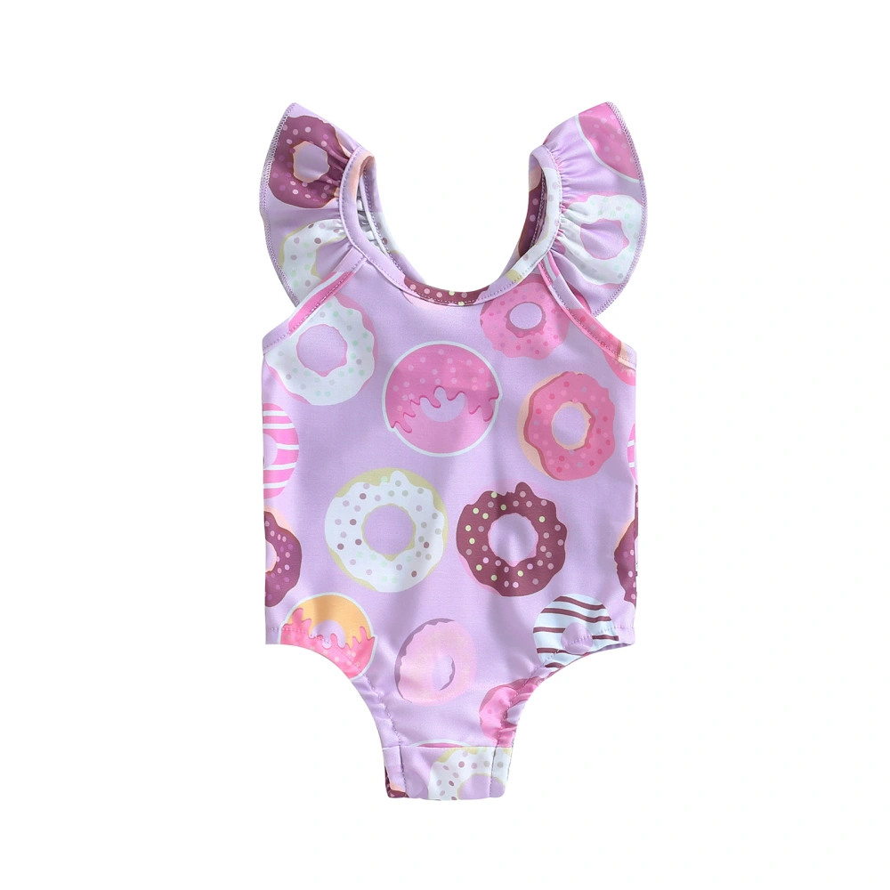 Baby Girls Summer Casual Romper Swimwear Sleeveless Cartoon Donut Print Bathing Suit