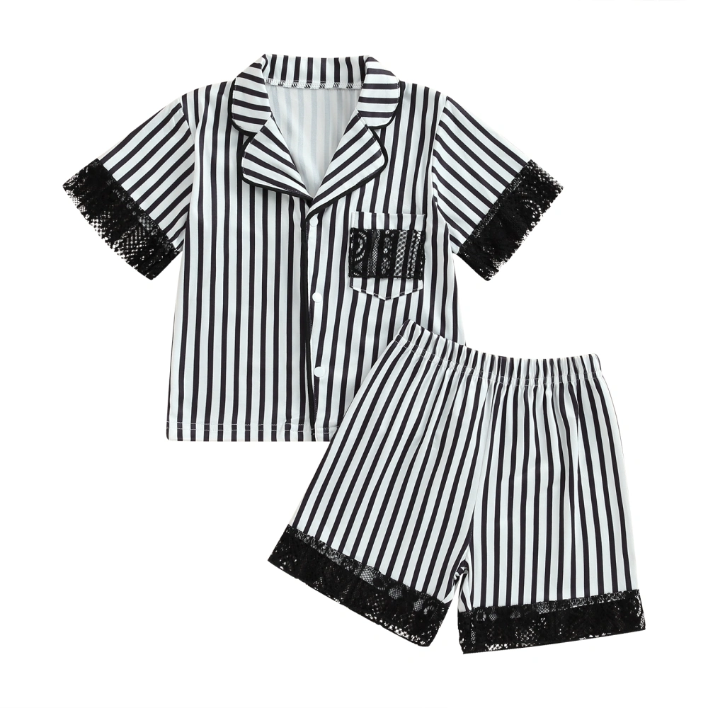 Toddler Boys Summer Pajama Sets Short Sleeve Lapel Shirt Striped Shorts Pajamas Shorts Set