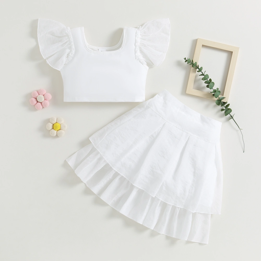 Toddler Girls Summer 2 Piece Outfits Short Sleeve Casual Tops White Elastic Band Skirt Sets