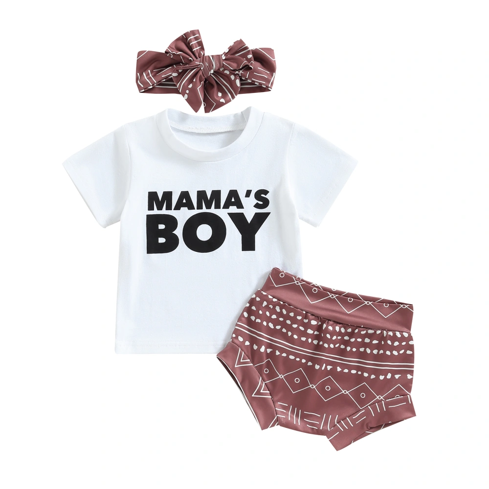 2Pcs Baby Boy Summer Outfits, Short Sleeve Letter Print T-Shirt + Shorts + Headband Set