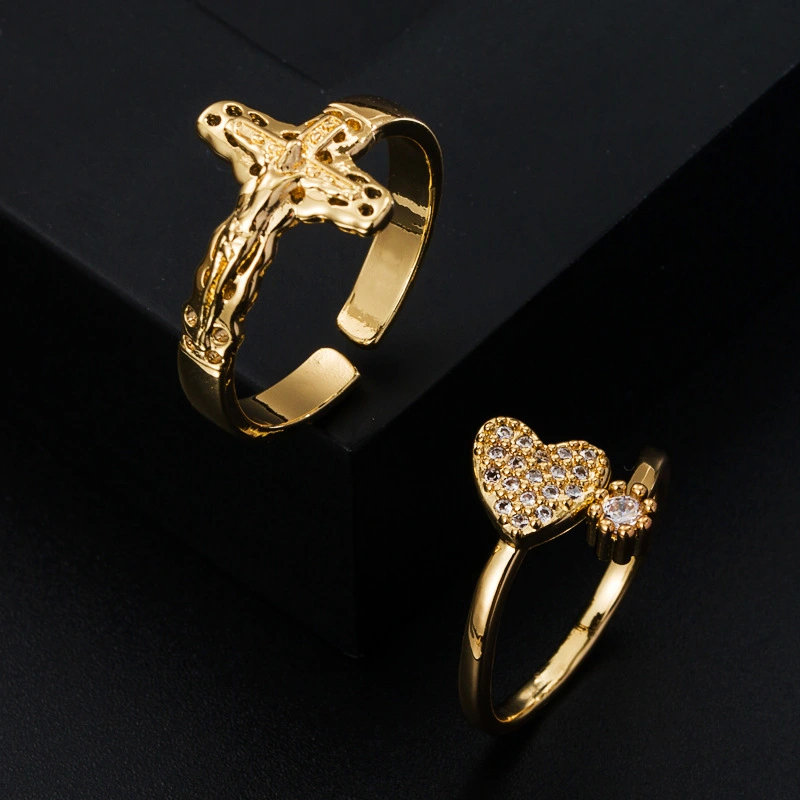 Women's Copper-plated Gold Micro Inlaid Zircon Geometric Simple Ring