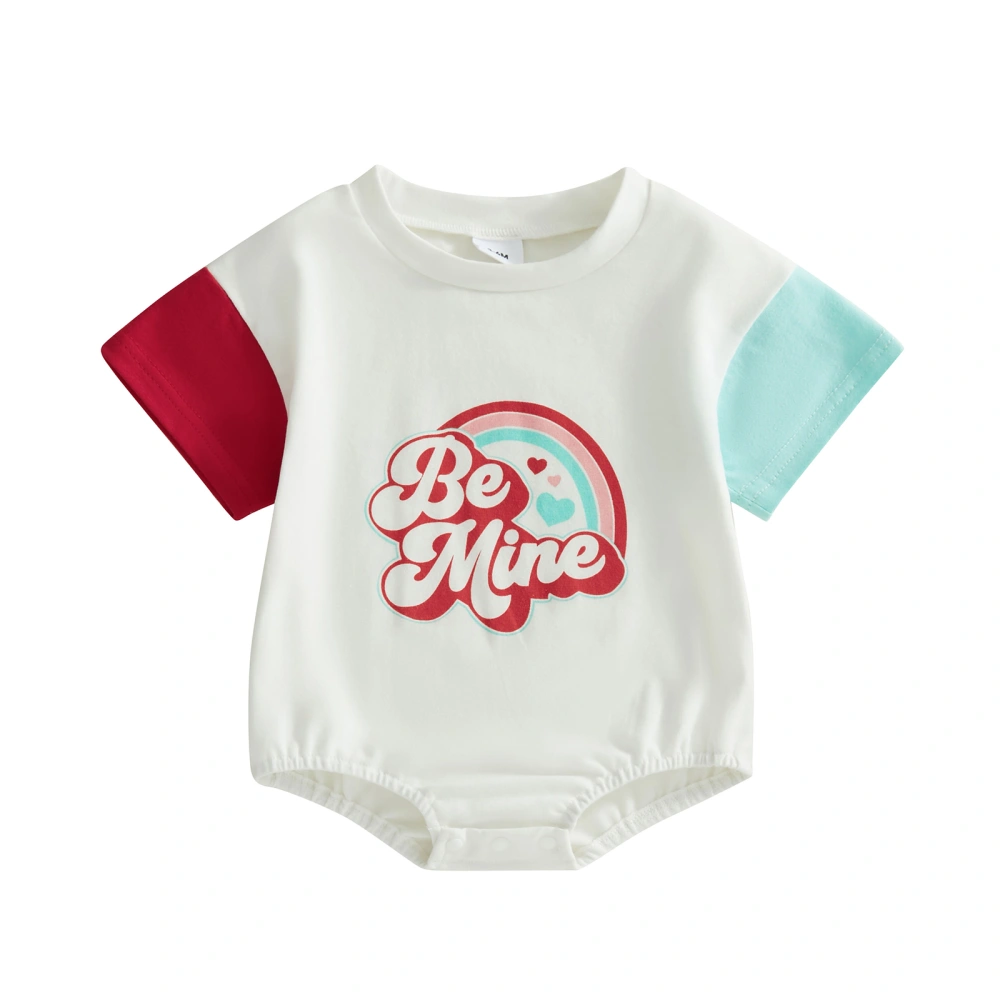 Baby Summer Romper, Short Sleeve Crew Neck Rainbow Letter Print Bodysuit Infant Clothes