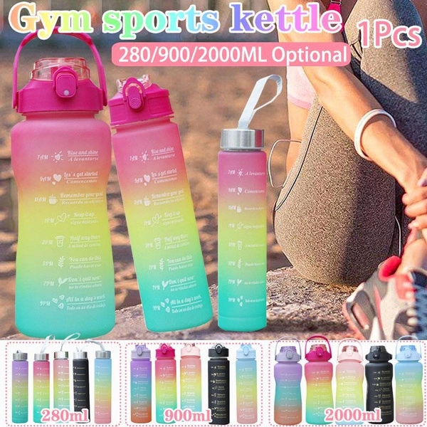 1Pcs 280/900/2000ml Sports Water Bottle with Time Marker Plastic Motivational Water Bottle Drinking Bottle Leakproof for Gym Sports Outdoor Travel Work