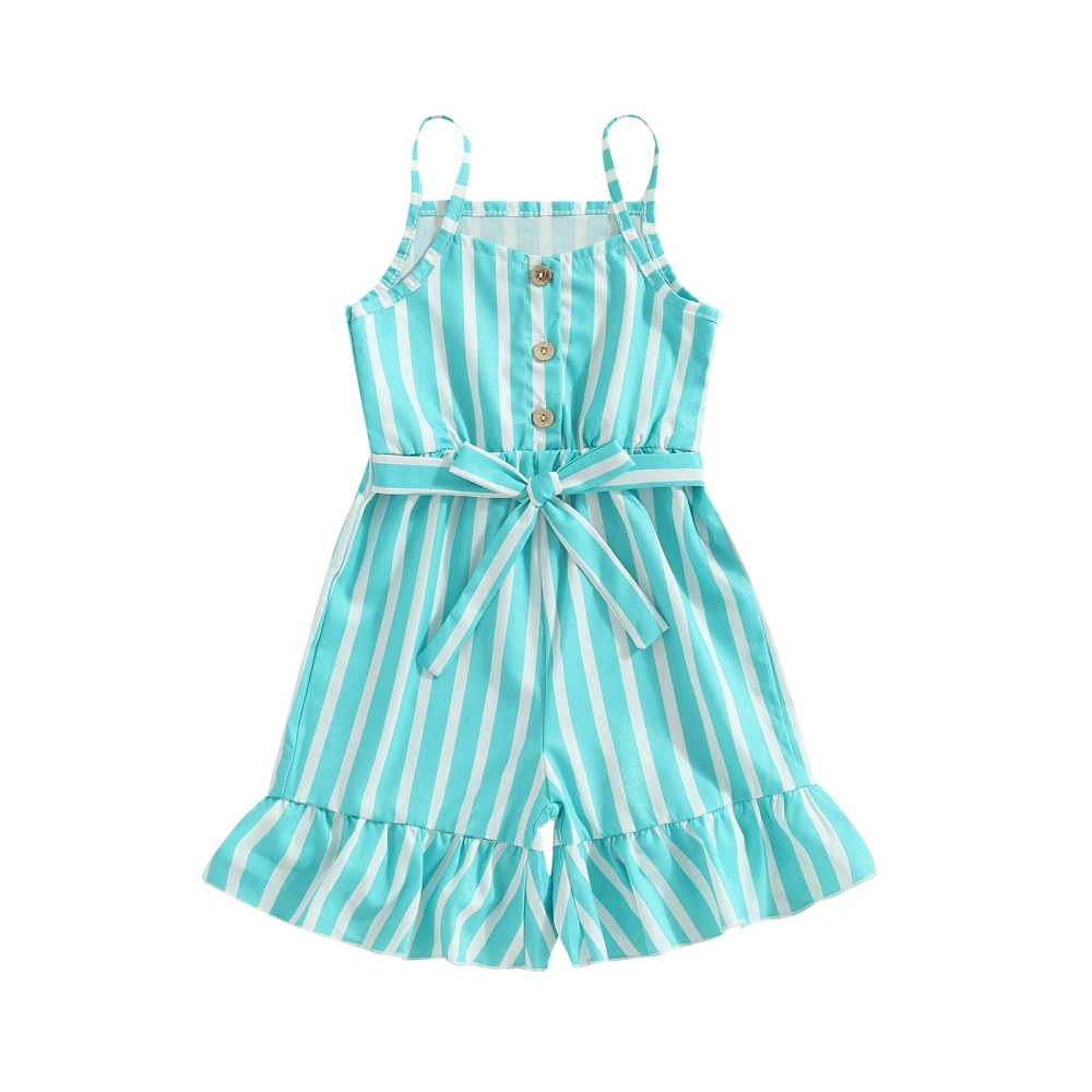 Toddler Girls Summer Casual Jumpsuit Blue Sleeveless Button Sling Playsuit Striped Suspender Flared Shorts