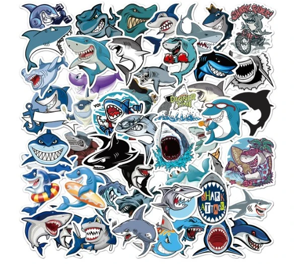 Cartoon Suitcase Children's Skateboard Refrigerator Anti-graffiti Water 50 Pieces Shark Stickers