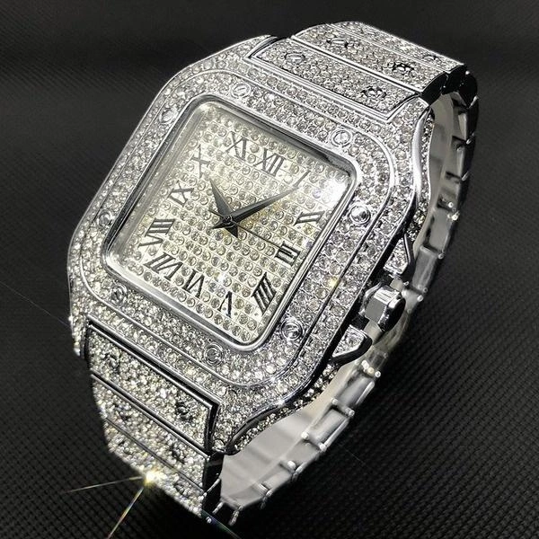 Luxury Full Diamond Iced Out Square Watch Ultra Thin Quartz Watches for Men Women Hip Hop Jewelry