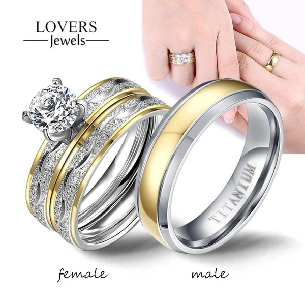 Couple Rings Exquisite Women Rhinestones Zirconia Rings Set Simple Men Stainless Steel Ring Wedding Jewelry Gifts For Lover