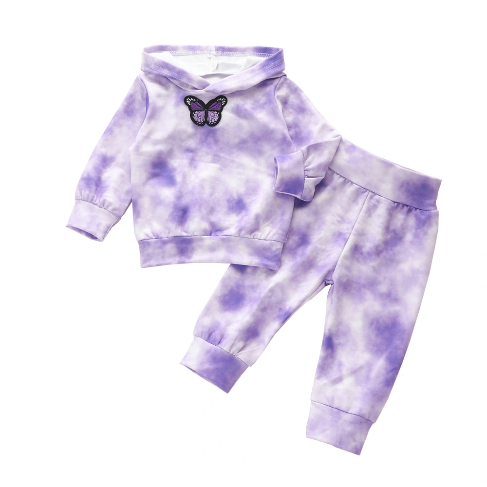 Baby Girls’ Tie-dyed Two-piece Sports Suit, Long Sleeve Hooded Pullover Sweater Top with Elastic Long Pants