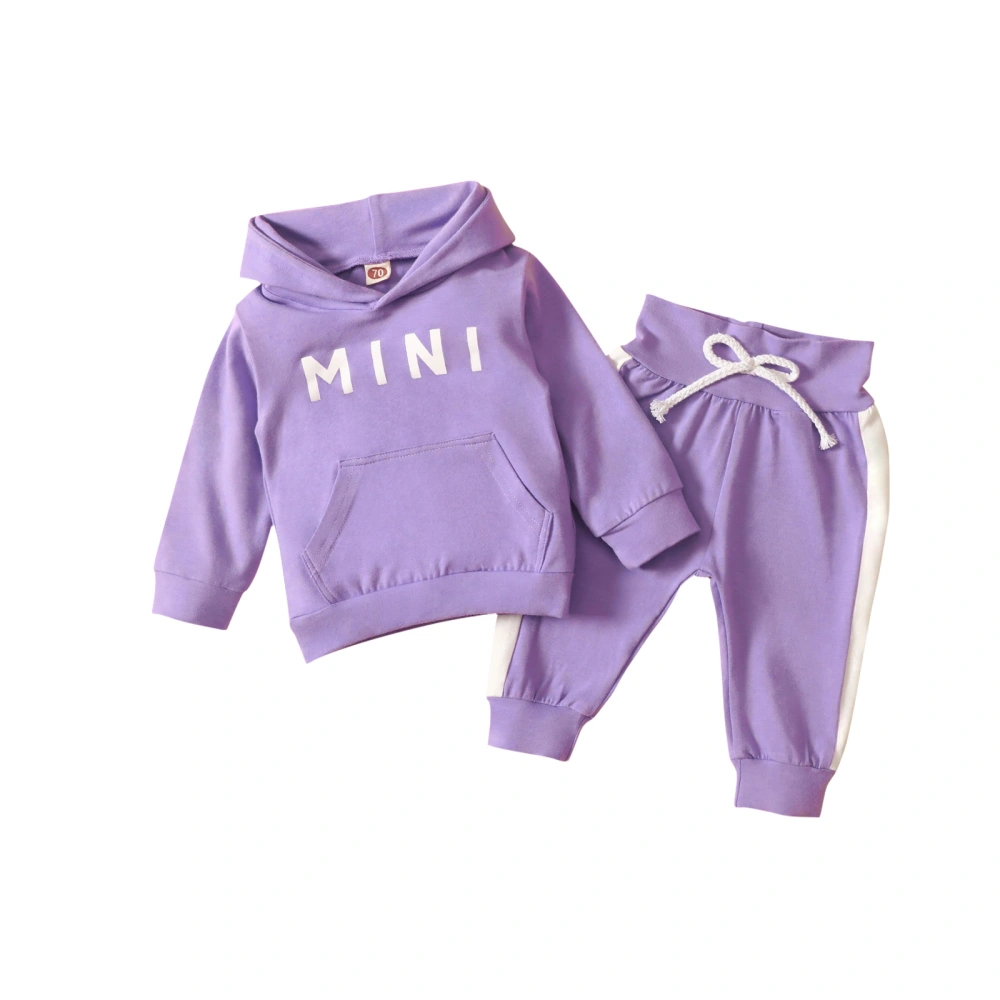 Baby Sports Suit, Hooded Sweater + Trousers, Elastic Waist with Pocket MINI Letter Print Spring Clothing