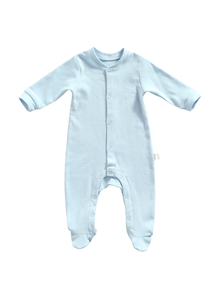 Baby Footed Rompers Pajamas, Cute Solid Color Long Sleeve Button Down One-Piece Jumpsuits